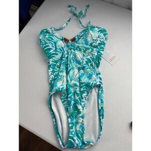 Time and Tru One Piece Swimsuit Floral Halter Adjustable Tie XS